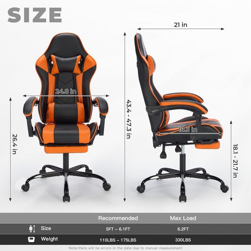 Gaming Chair With Footrest, Ergonomic Computer Chair With Headrest And