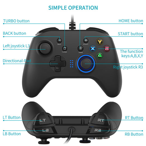 GameCore Wired Gaming Controller — Dual-Vibration Joystick Gamepad